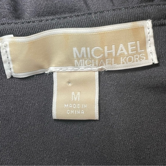 Michael Kors Black Tunic Top Gold Bar Logo Keyhole Medium Lightweight Office - Picture 5 of 11